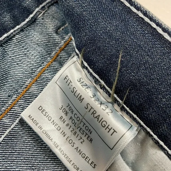 Ring Of Fire Slim Straight Jeans Mens 32/32 Blue Denim 5 Pocket Relaxed Pants - Picture 7 of 8